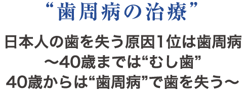 “歯周病の治療” 日本人の歯を失う原因1位は歯周病〜40歳までは“むし歯”40歳からは“歯周病”で歯を失う〜